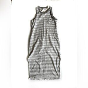 Sol Angles White and Gray Striped Sleeveless Maxi Knit Dress - M